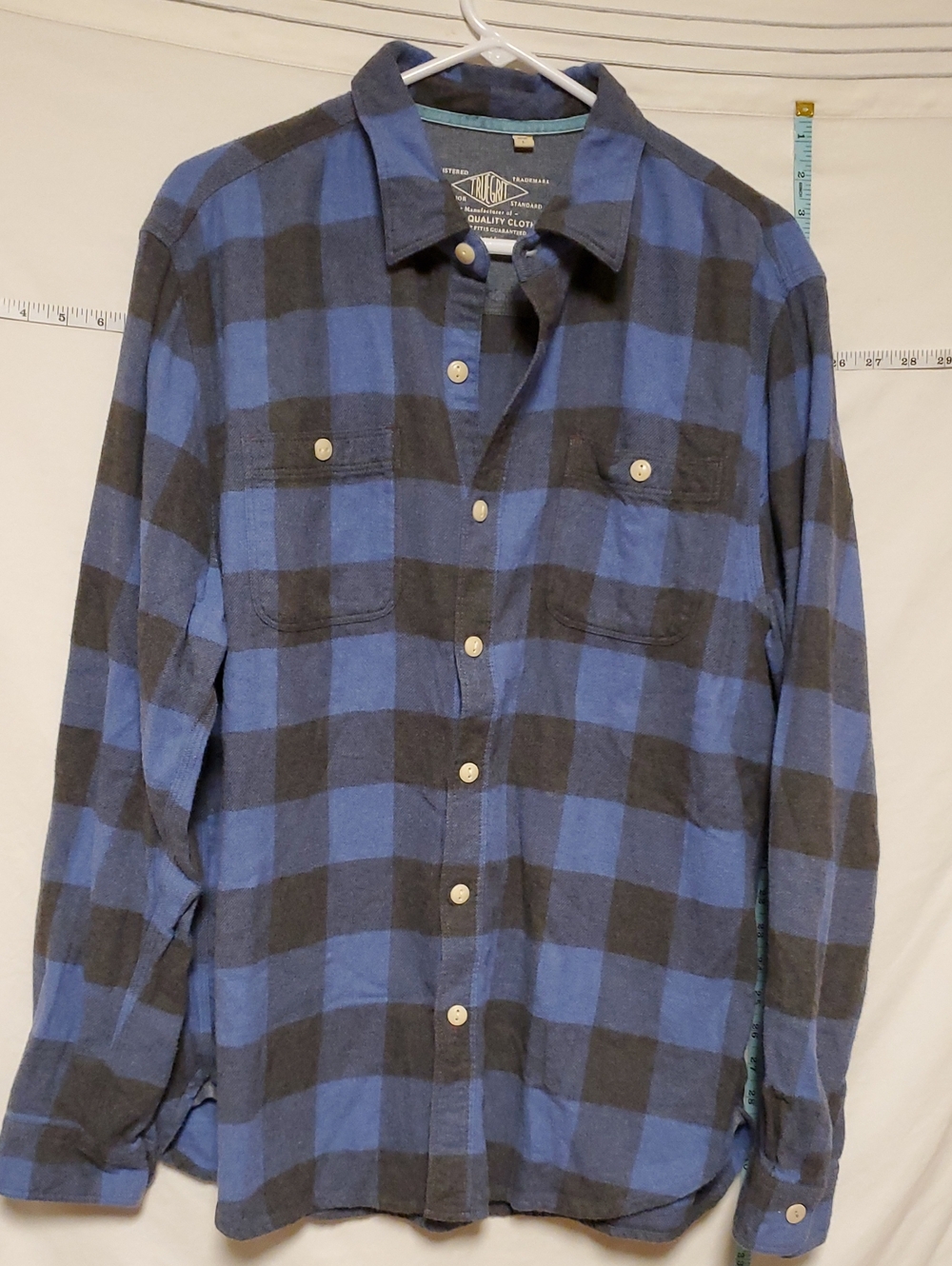 True Grit Vintage Wash Blue Gray Plaid Flannel Shirt Lg Classic Warm Western
